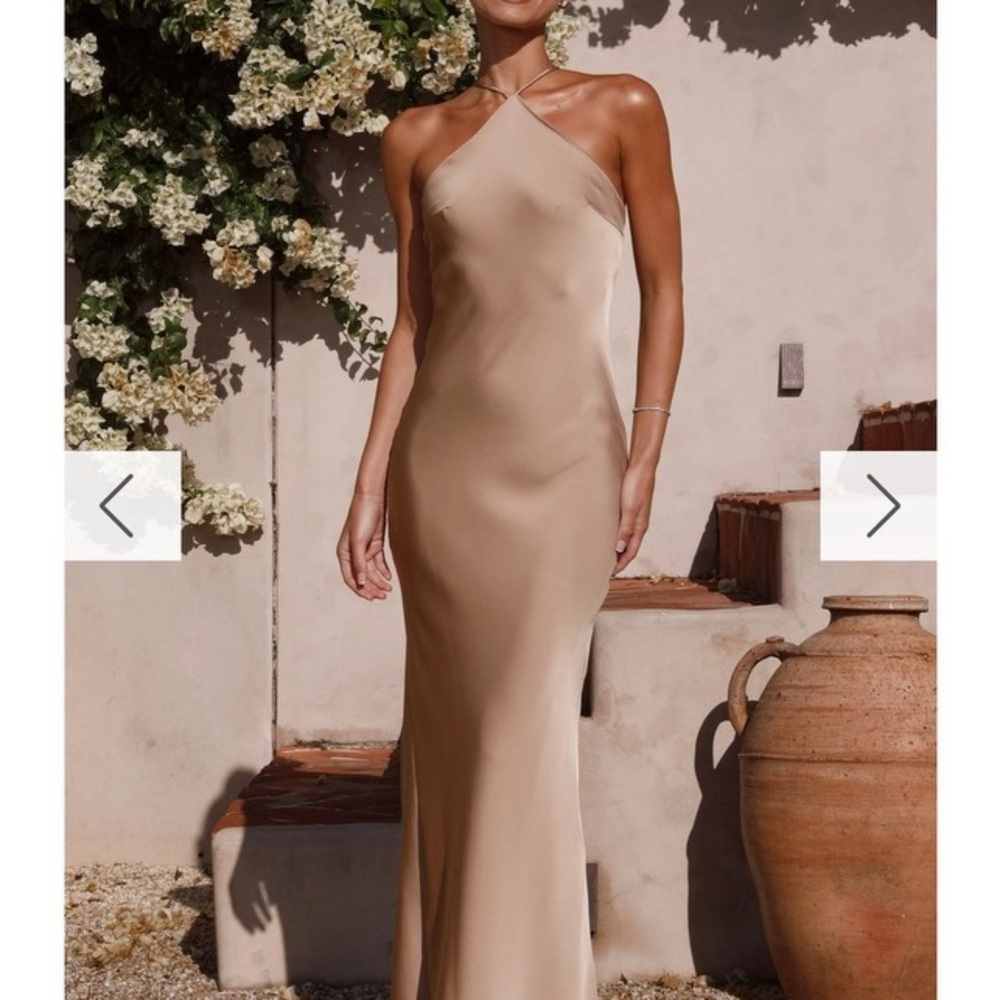 Elegant Tan Halter Maxi Dress